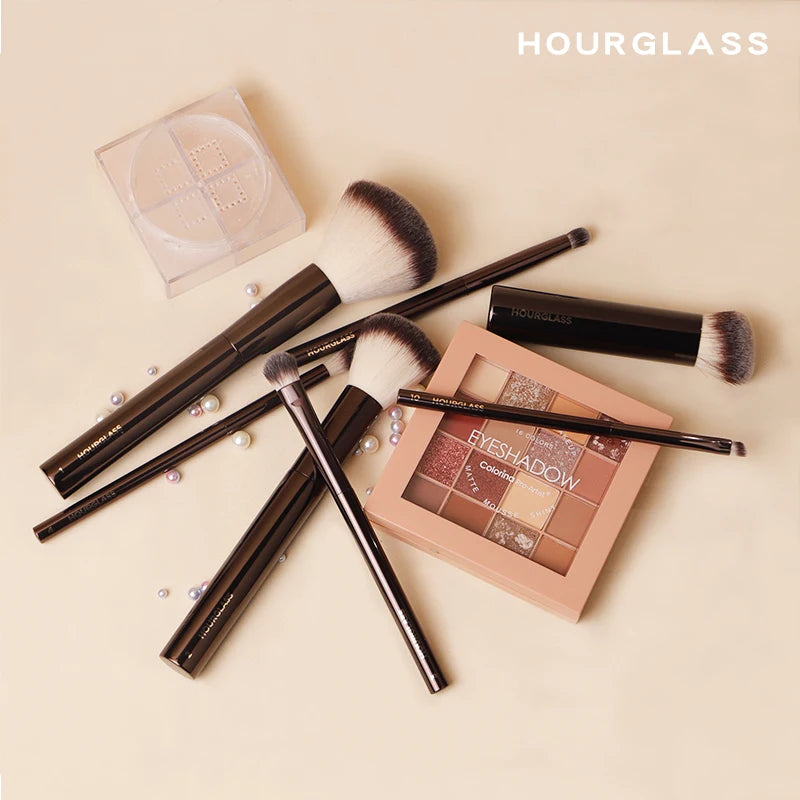 Ensemble et Kit de pinceaux de maquillage sablier comprenant fond de teint en poudre correcteur fard à joues pour lèvres bronzant fard à paupières Eyeliner pinceau pour surbrillance