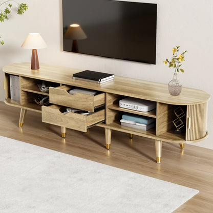 Anajqaqia 175x38x45cm TV Cabinet with Rattan Sliding Door,2 Drawers,TV Furniture with Open Compartments,TV Stand For Living Room