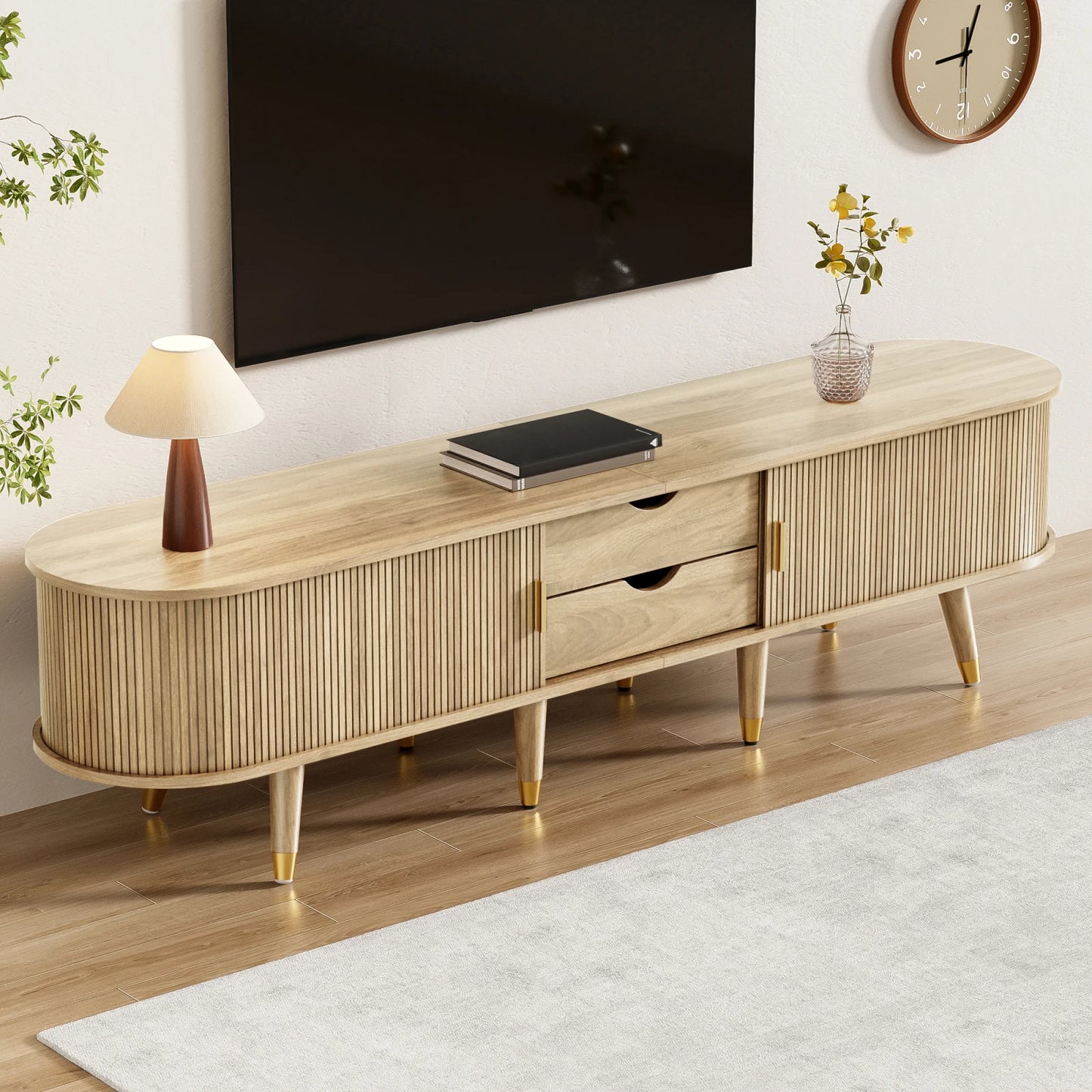 Anajqaqia 175x38x45cm TV Cabinet with Rattan Sliding Door,2 Drawers,TV Furniture with Open Compartments,TV Stand For Living Room