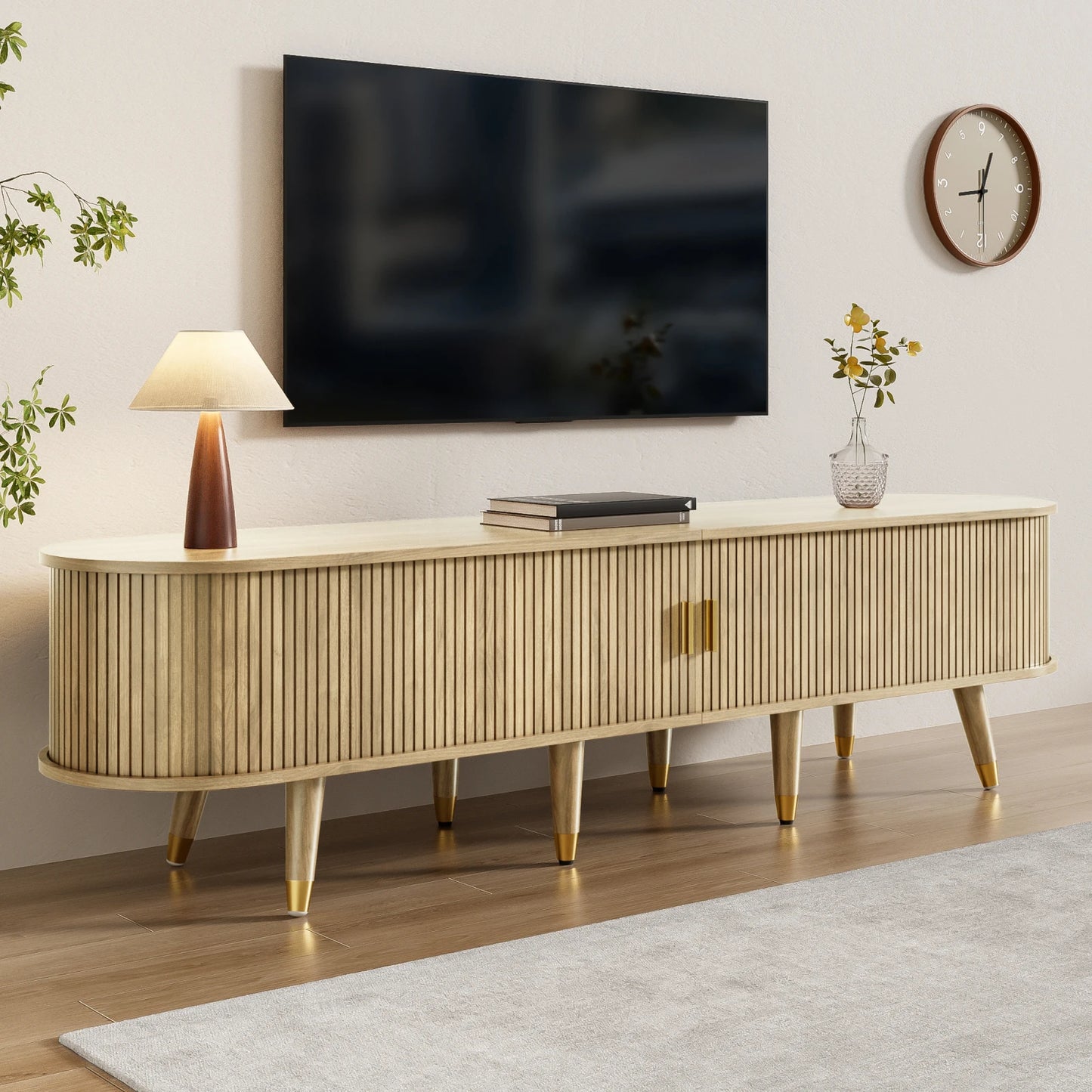 Anajqaqia 175x38x45cm TV Cabinet with Rattan Sliding Door,2 Drawers,TV Furniture with Open Compartments,TV Stand For Living Room