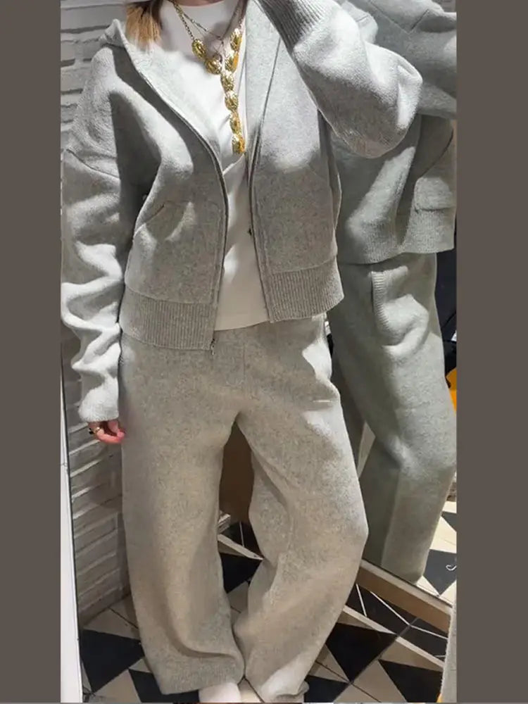 Ensemble pantalon en tricot élégant pour femmes, vestes décontractées à capuche et fermeture éclair, manches longues, pantalon de Sport Long, nouvelle collection printemps 2026