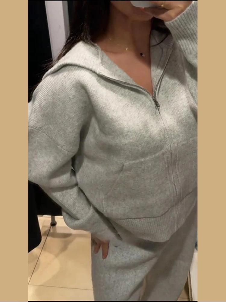 Ensemble pantalon en tricot élégant pour femmes, vestes décontractées à capuche et fermeture éclair, manches longues, pantalon de Sport Long, nouvelle collection printemps 2026