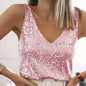 Débardeur à paillettes pour femmes, mode d'été, col en V profond, élégant, sans manches, haut en Polyester, brillant, gilet de fête en Club, chemisiers