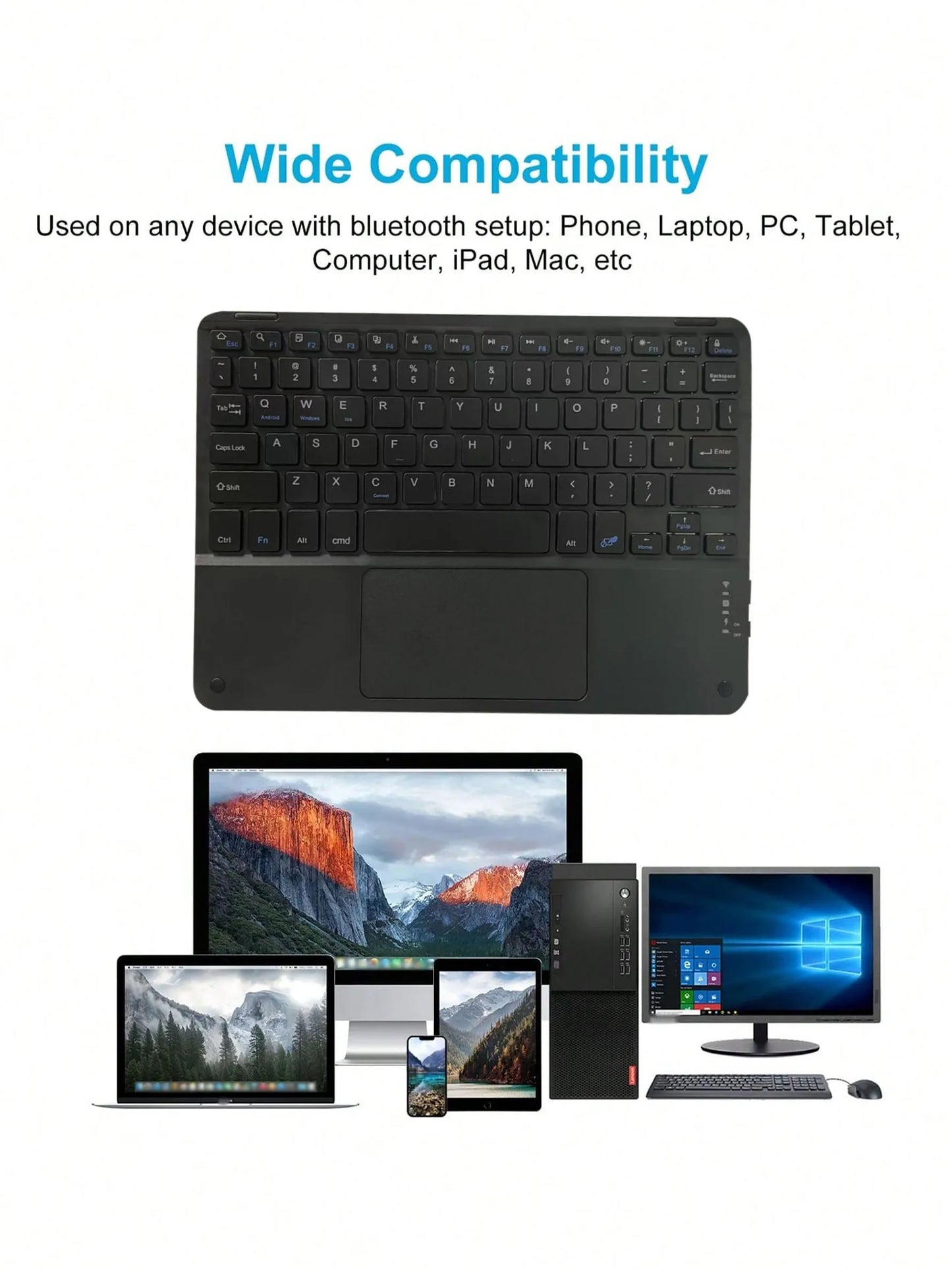 Wireless touch keyboard, slim and quiet design, long battery life. iPad mini Bluetooth keyboard, compatible with Android/IOS