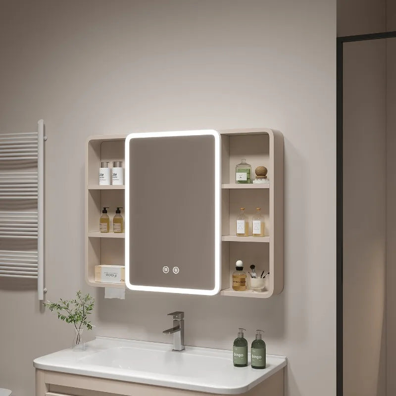 ‌ Armoire à miroir en aluminium à espace rond d'angle intelligent, rangement mural pour salle de bain avec étagères, organisateur de vanité pour armoire à médicaments