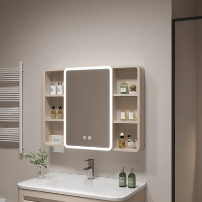‌ Armoire à miroir en aluminium à espace rond d'angle intelligent, rangement mural pour salle de bain avec étagères, organisateur de vanité pour armoire à médicaments