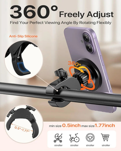 Support magnétique pour téléphone, pince de fixation rotative, accessoires pour guidon, compatible MagSafe, pour vélo ordinaire, poussette, vélo de spinning, guidon