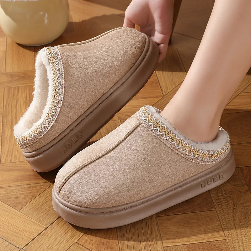 Nouvelle mode moelleux plate-forme pantoufles pour femmes 2025 hiver en peluche chaud coton chaussures femme confort antidérapant unisexe maison pantoufles