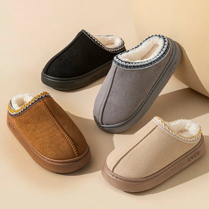 Nouvelle mode moelleux plate-forme pantoufles pour femmes 2025 hiver en peluche chaud coton chaussures femme confort antidérapant unisexe maison pantoufles