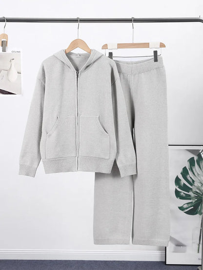Ensemble pantalon en tricot élégant pour femmes, vestes décontractées à capuche et fermeture éclair, manches longues, pantalon de Sport Long, nouvelle collection printemps 2026