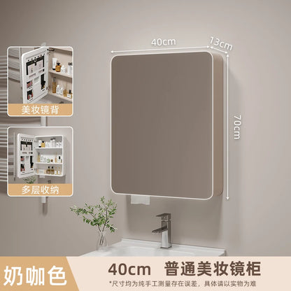 ‌ Armoire à miroir en aluminium à espace rond d'angle intelligent, rangement mural pour salle de bain avec étagères, organisateur de vanité pour armoire à médicaments