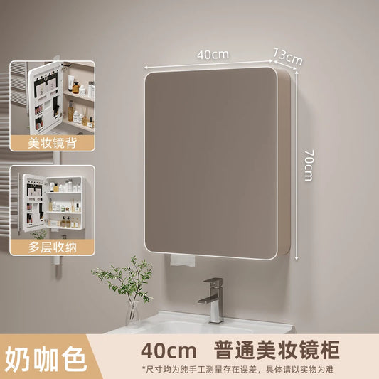 ‌ Armoire à miroir en aluminium à espace rond d'angle intelligent, rangement mural pour salle de bain avec étagères, organisateur de vanité pour armoire à médicaments