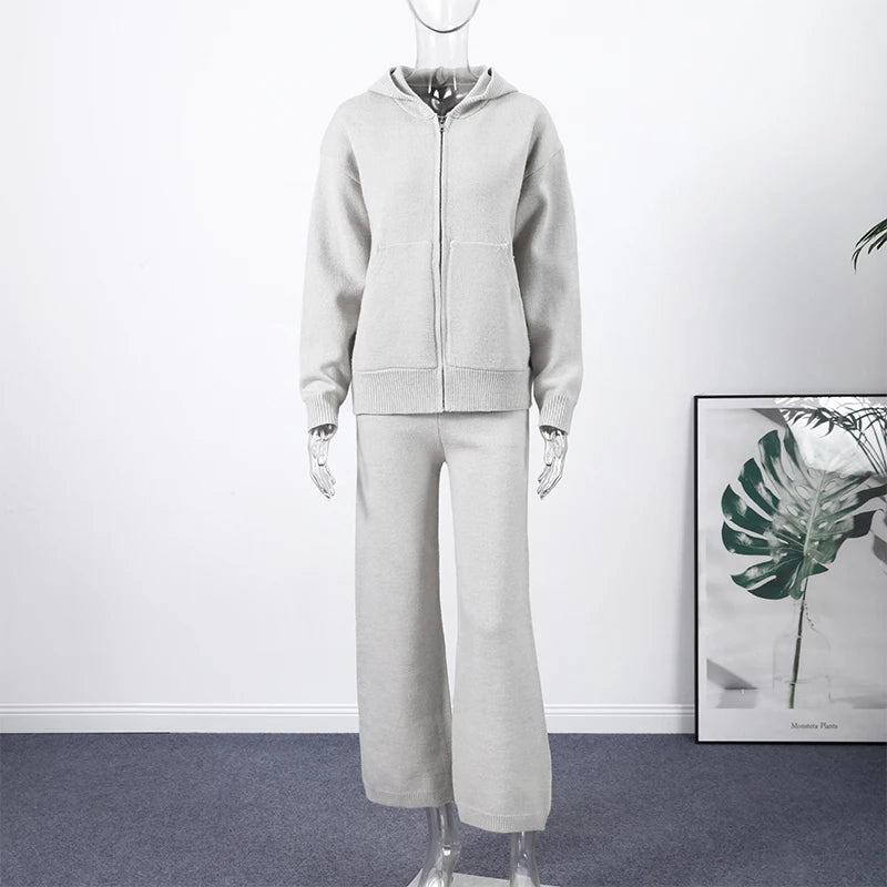 Ensemble pantalon en tricot élégant pour femmes, vestes décontractées à capuche et fermeture éclair, manches longues, pantalon de Sport Long, nouvelle collection printemps 2026