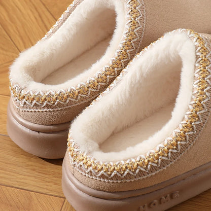 Nouvelle mode moelleux plate-forme pantoufles pour femmes 2025 hiver en peluche chaud coton chaussures femme confort antidérapant unisexe maison pantoufles