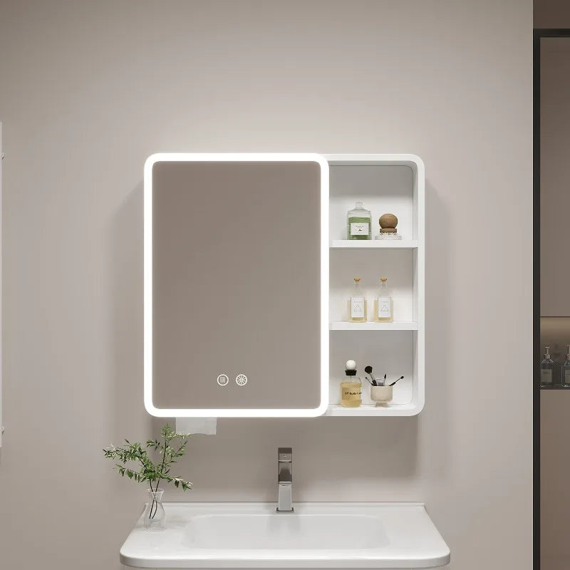 ‌ Armoire à miroir en aluminium à espace rond d'angle intelligent, rangement mural pour salle de bain avec étagères, organisateur de vanité pour armoire à médicaments
