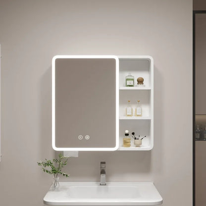 ‌ Armoire à miroir en aluminium à espace rond d'angle intelligent, rangement mural pour salle de bain avec étagères, organisateur de vanité pour armoire à médicaments