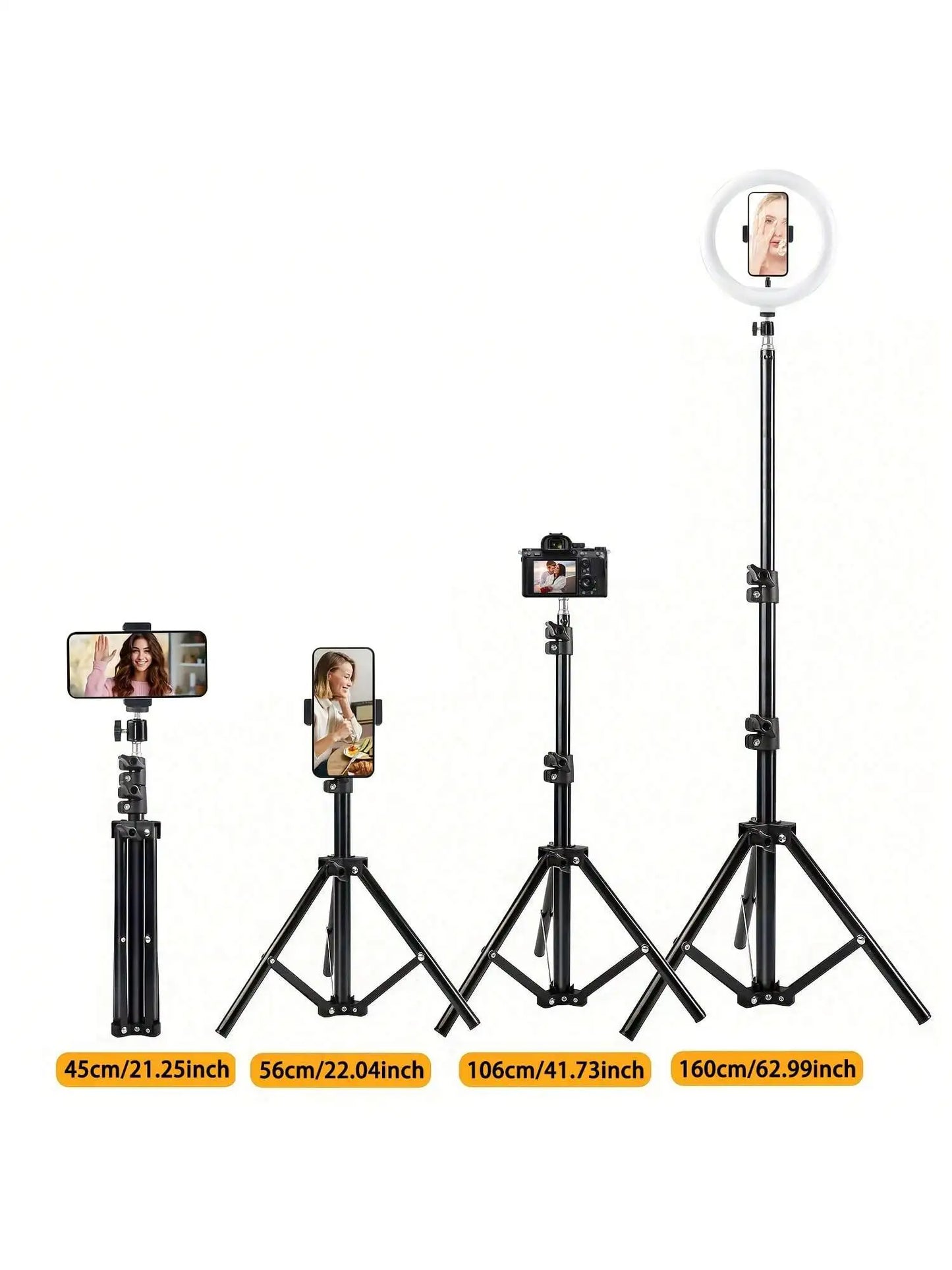 1pc 63 pouces avec trépied pliable et clip de support de téléphone 160.02 Cm trépied multifonctionnel, trépied pour téléphone et appareil photo
