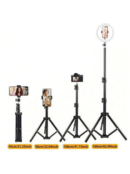 1pc 63 pouces avec trépied pliable et clip de support de téléphone 160.02 Cm trépied multifonctionnel, trépied pour téléphone et appareil photo