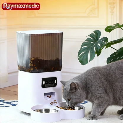 Raymax 5L Automatic Feeder Cat Dog Pets Camera Smart Food Dispenser WiFi Video Timing Quantitative Stainless Steel Feeding Bowl