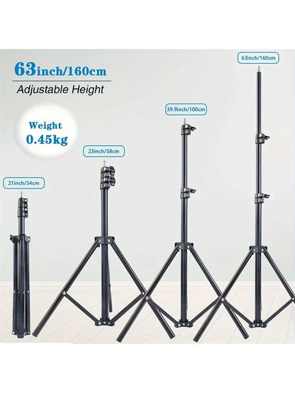 1pc 63 pouces avec trépied pliable et clip de support de téléphone 160.02 Cm trépied multifonctionnel, trépied pour téléphone et appareil photo