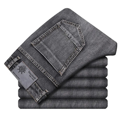 Pantalones vaqueros elásticos de algodón para hombre, Vaqueros de mezclilla finos informales de negocios, color gris, primavera y verano, nuevo ajuste recto y ligero