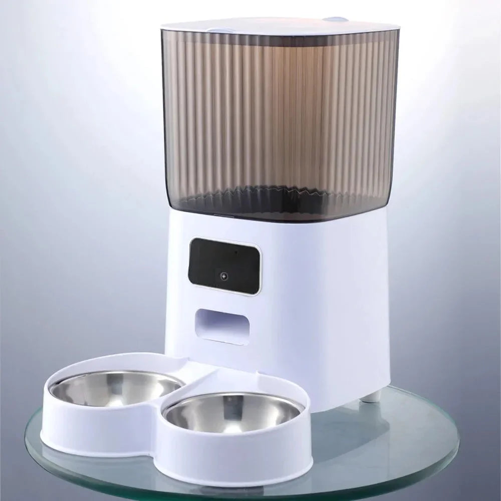 Raymax 5L Automatic Feeder Cat Dog Pets Camera Smart Food Dispenser WiFi Video Timing Quantitative Stainless Steel Feeding Bowl