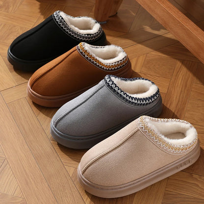Nouvelle mode moelleux plate-forme pantoufles pour femmes 2025 hiver en peluche chaud coton chaussures femme confort antidérapant unisexe maison pantoufles
