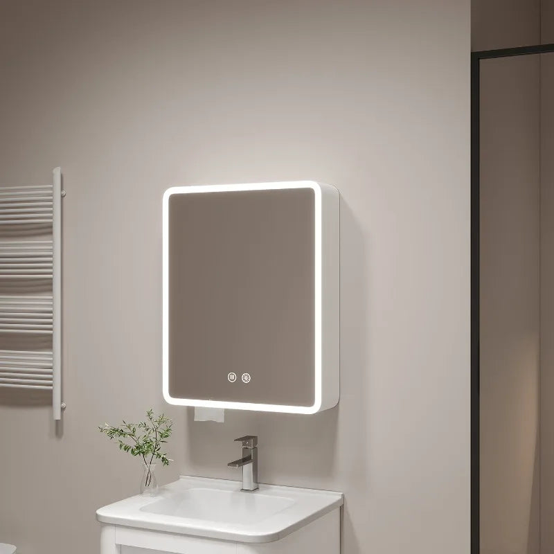‌ Armoire à miroir en aluminium à espace rond d'angle intelligent, rangement mural pour salle de bain avec étagères, organisateur de vanité pour armoire à médicaments