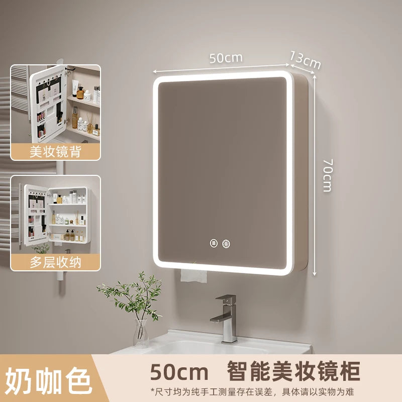 ‌ Armoire à miroir en aluminium à espace rond d'angle intelligent, rangement mural pour salle de bain avec étagères, organisateur de vanité pour armoire à médicaments