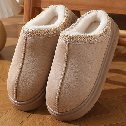 Nouvelle mode moelleux plate-forme pantoufles pour femmes 2025 hiver en peluche chaud coton chaussures femme confort antidérapant unisexe maison pantoufles