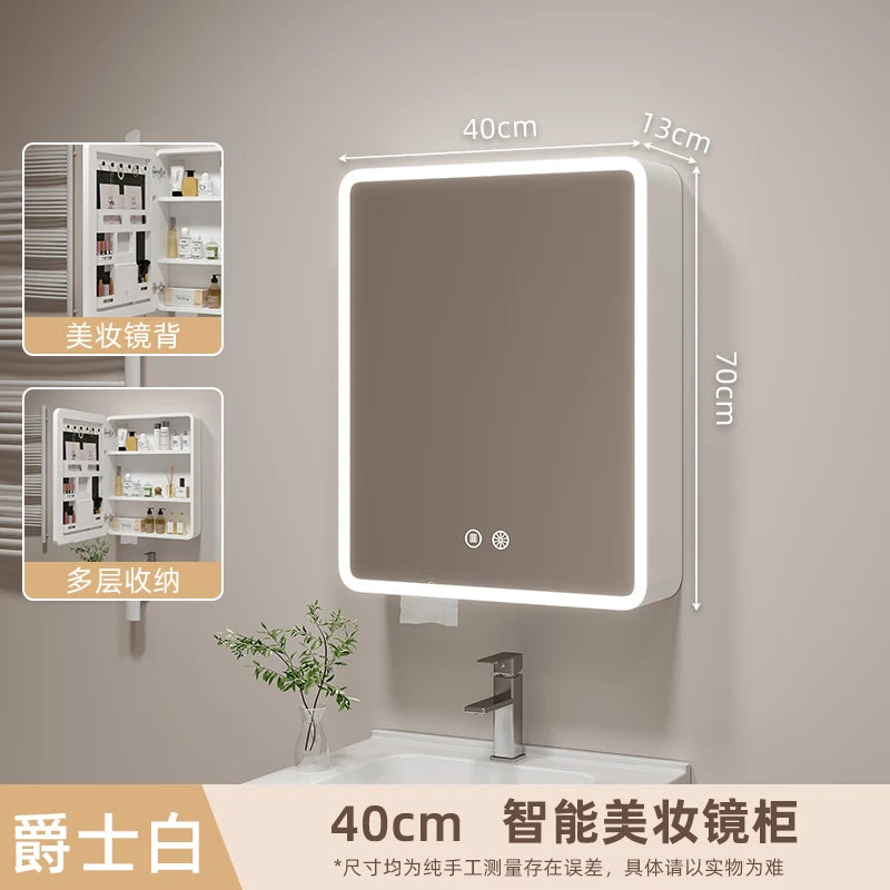 ‌ Armoire à miroir en aluminium à espace rond d'angle intelligent, rangement mural pour salle de bain avec étagères, organisateur de vanité pour armoire à médicaments