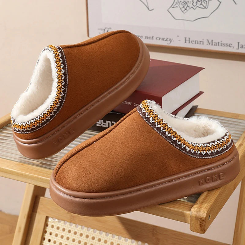 Nouvelle mode moelleux plate-forme pantoufles pour femmes 2025 hiver en peluche chaud coton chaussures femme confort antidérapant unisexe maison pantoufles