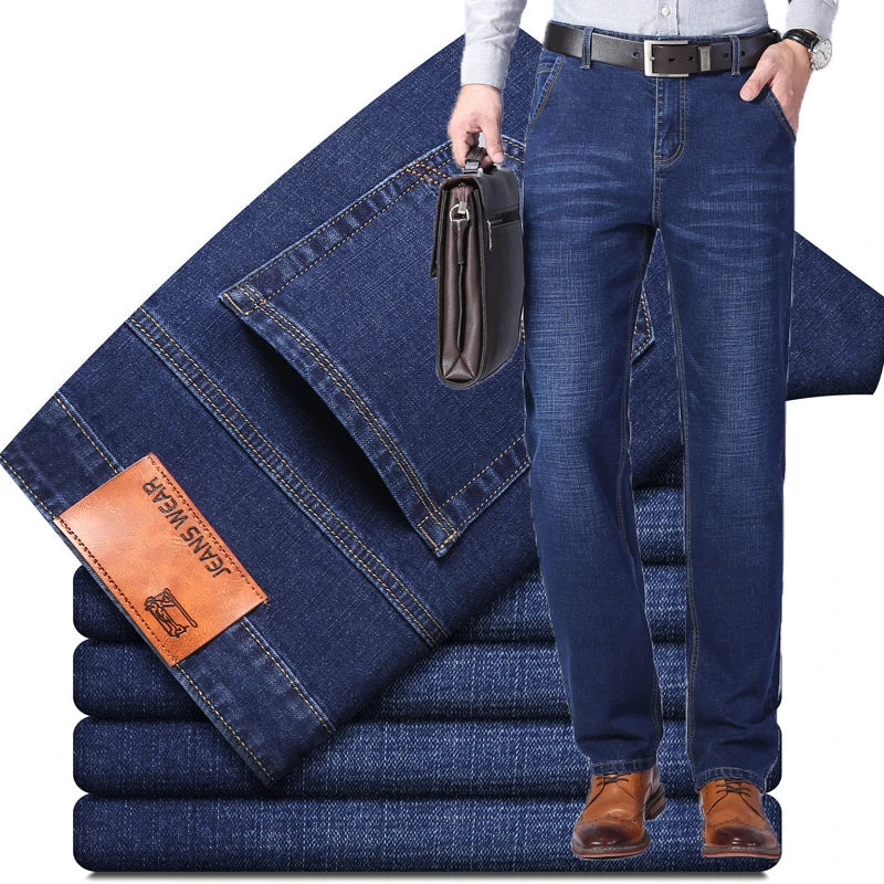 Pantalones vaqueros elásticos de algodón para hombre, Vaqueros de mezclilla finos informales de negocios, color gris, primavera y verano, nuevo ajuste recto y ligero