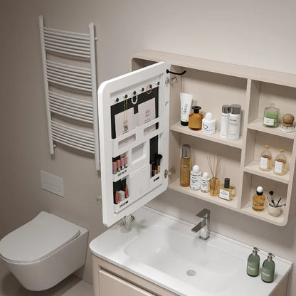 ‌ Armoire à miroir en aluminium à espace rond d'angle intelligent, rangement mural pour salle de bain avec étagères, organisateur de vanité pour armoire à médicaments