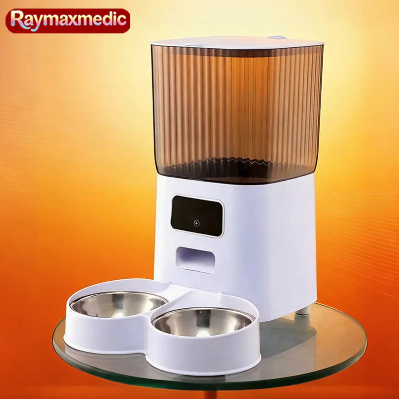 Raymax 5L Automatic Feeder Cat Dog Pets Camera Smart Food Dispenser WiFi Video Timing Quantitative Stainless Steel Feeding Bowl