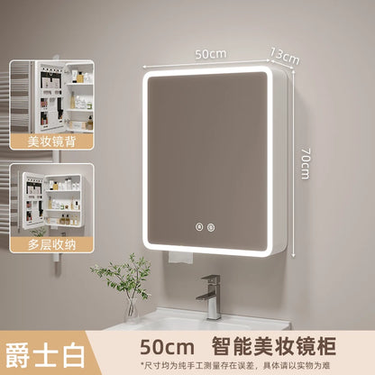 ‌ Armoire à miroir en aluminium à espace rond d'angle intelligent, rangement mural pour salle de bain avec étagères, organisateur de vanité pour armoire à médicaments