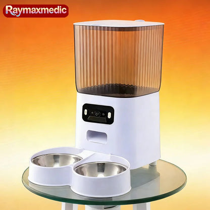 Raymax 5L Automatic Feeder Cat Dog Pets Camera Smart Food Dispenser WiFi Video Timing Quantitative Stainless Steel Feeding Bowl
