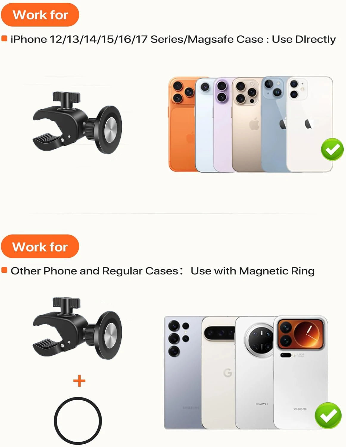 Support magnétique pour téléphone, pince de fixation rotative, accessoires pour guidon, compatible MagSafe, pour vélo ordinaire, poussette, vélo de spinning, guidon