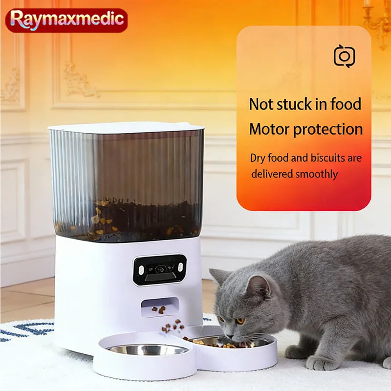 Raymax 5L Automatic Feeder Cat Dog Pets Camera Smart Food Dispenser WiFi Video Timing Quantitative Stainless Steel Feeding Bowl