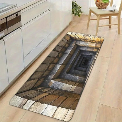 Bedroom Hallway Runner Rug 3D Infinite Passage Optical Illusion Pattern Carpet Non-Slip Soft Easy Clean Creative Decor Home Mat