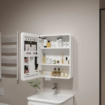 ‌ Armoire à miroir en aluminium à espace rond d'angle intelligent, rangement mural pour salle de bain avec étagères, organisateur de vanité pour armoire à médicaments