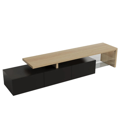 Rosahqnda TV Cabinet for Living Room,TV Lowboard,Sideboard, with LED,2 Glass Partition,3 Drawers,White High Gloss