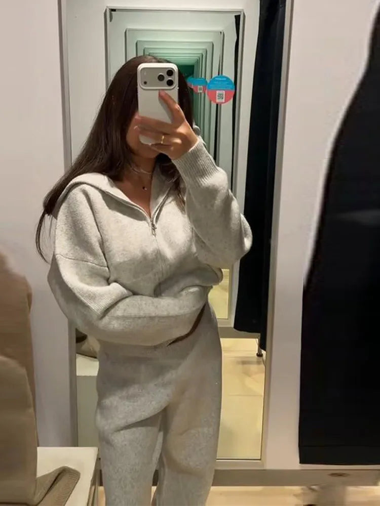Ensemble pantalon en tricot élégant pour femmes, vestes décontractées à capuche et fermeture éclair, manches longues, pantalon de Sport Long, nouvelle collection printemps 2026