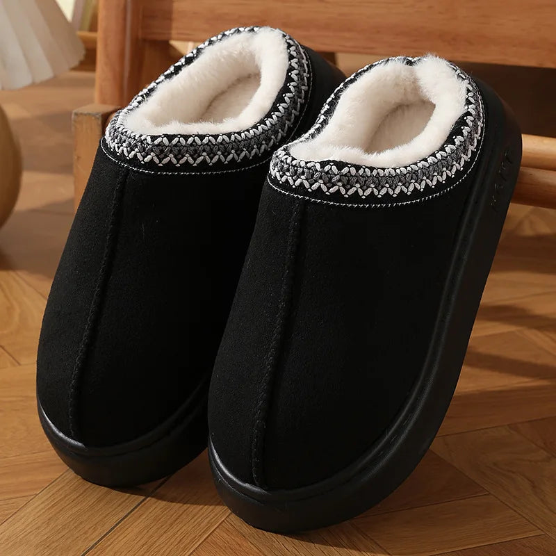 Nouvelle mode moelleux plate-forme pantoufles pour femmes 2025 hiver en peluche chaud coton chaussures femme confort antidérapant unisexe maison pantoufles