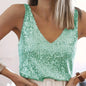 Débardeur à paillettes pour femmes, mode d'été, col en V profond, élégant, sans manches, haut en Polyester, brillant, gilet de fête en Club, chemisiers