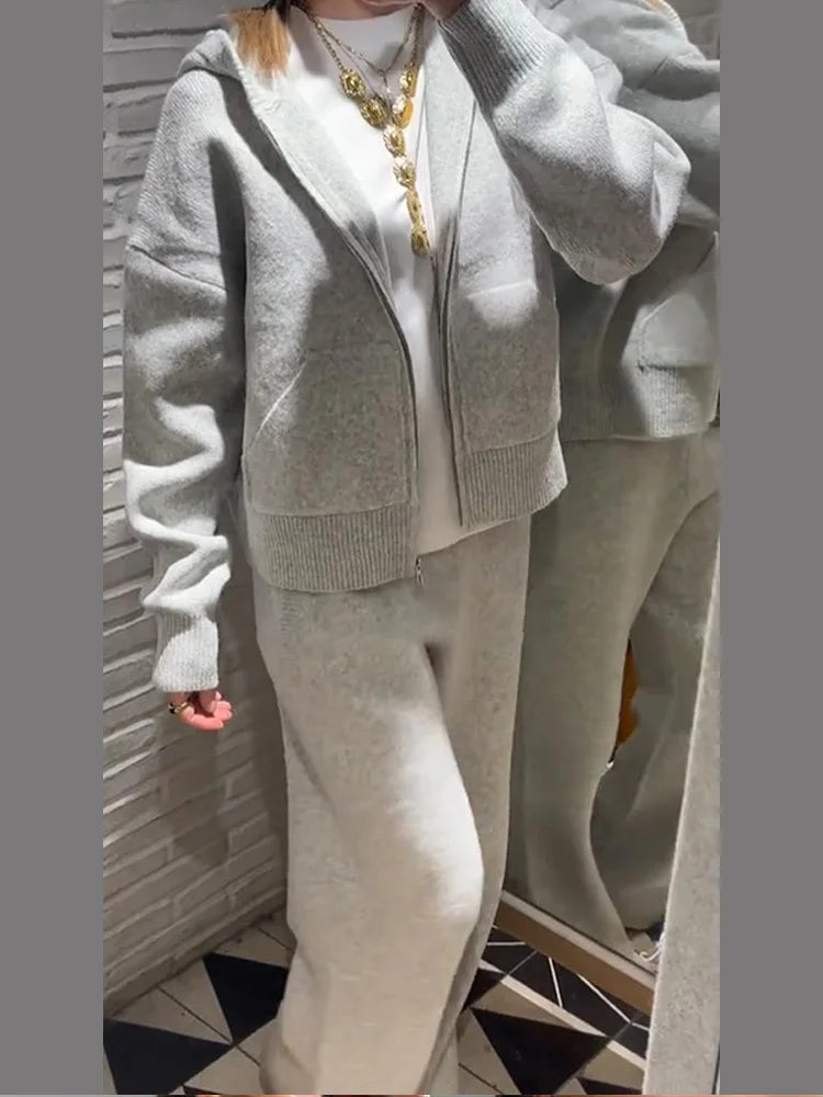 Ensemble pantalon en tricot élégant pour femmes, vestes décontractées à capuche et fermeture éclair, manches longues, pantalon de Sport Long, nouvelle collection printemps 2026